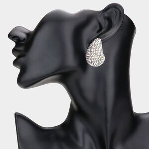 Silver Bling Rhinestone Stud Earrings Statement Accessories Teardrop WaterDrop